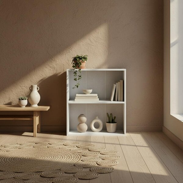 Wyld Haus Ralafi Wood White Low 2 Tier Bookcase With Adjustable Shelves