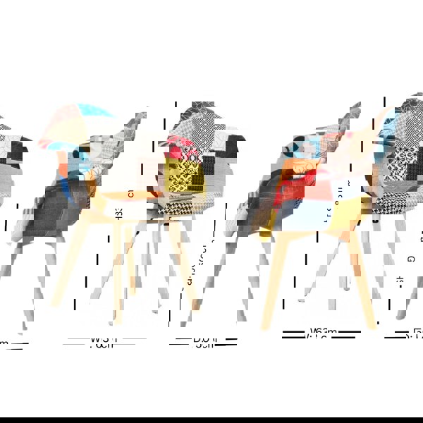 Life Interiors Patchwork Multicolor Fabaric Upholstered Accent Chair with Wooden Legs, Mid-Century Modern Armchair