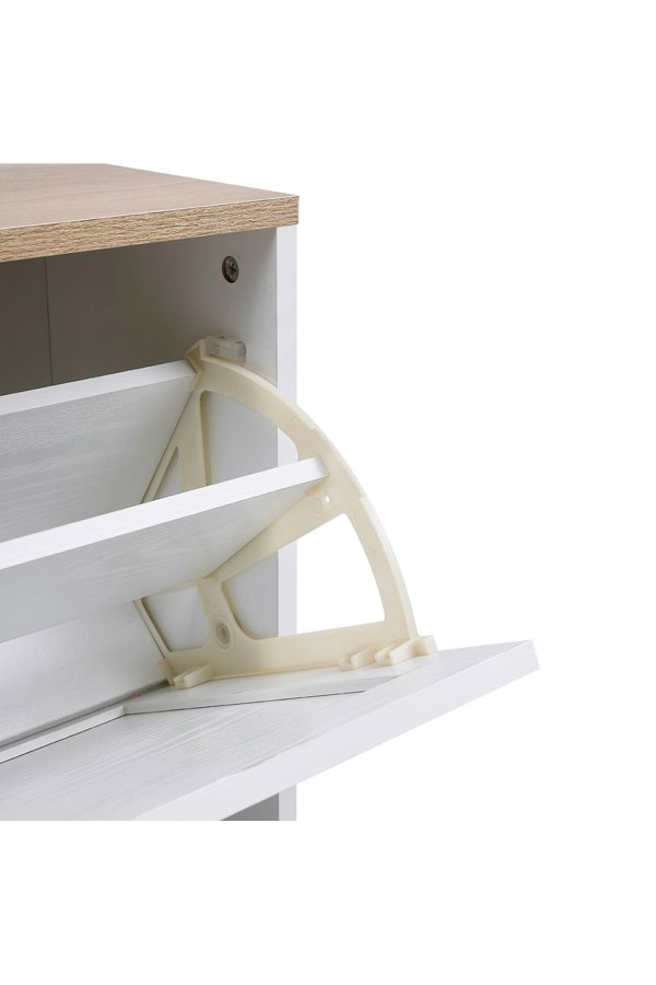 Living and Home Wooden 2 Drawer Flip Down Shoe Cabinet White