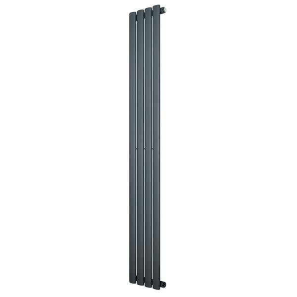 Oval single column radiator in anthracite grey, measuring 1600 x 240mm, featuring a sleek, modern design with smooth vertical lines