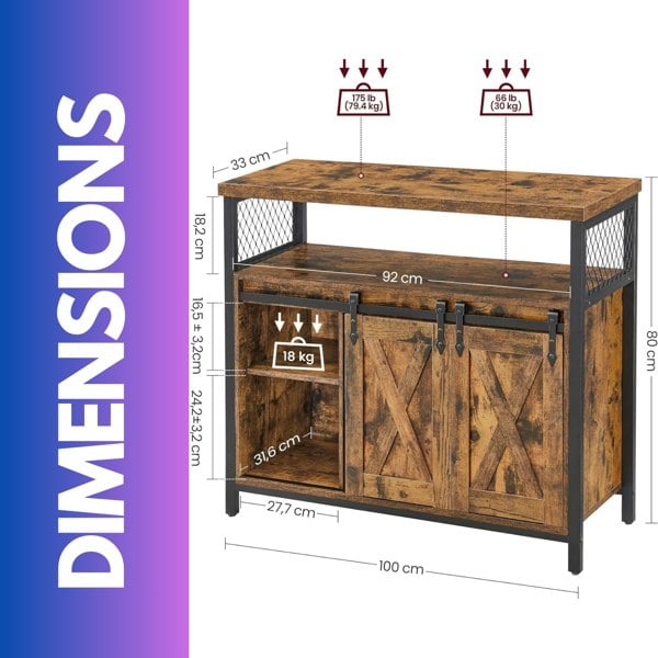 Rafaelo Mobilia Multipurpose Kitchen Sideboard Cabinet With Sliding Barn Doors Rustic Brown
