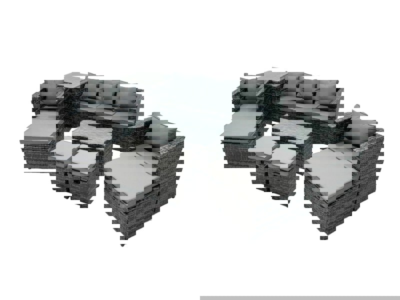 Fimous Outdoor Coffee Table Sofa Armchair Set with Side Table 2 Big Stools 2 Small Footstools Garden Furniture Set Dark Grey Mixed