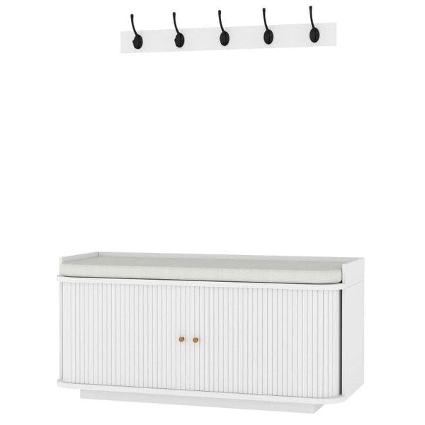 Bobobiy Hallway Storage Unit, Hallway Furniture Set with Shoe Storage Cabinet and 5 Hooks Coat Rack, White