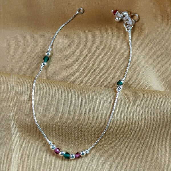 The Colourful Aura Sterling Silver black beaded Summer Indie Boho Indian Payal Anklet