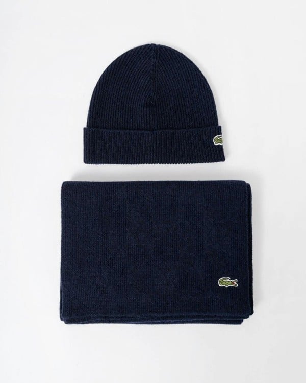 Lacoste Mens Beanie and Scarf Set - Navy Blue 166
