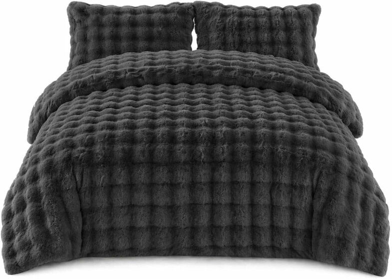 Night Zone Teddy Square Fleece Duvet Cover Set – Ultra Soft Fluffy Plush Bedding