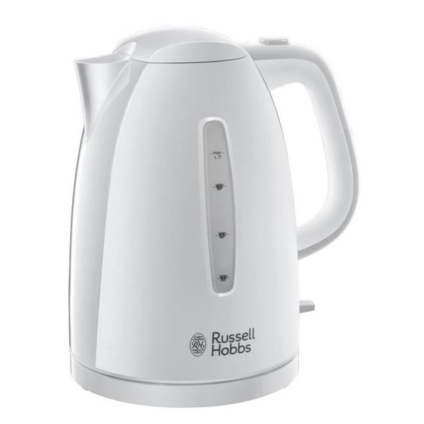 Russell Hobbs Textures White Kettle 1.7L, 3000W Rapid Boil, 360° Base, Removable Limescale Filter, Push Button Lid
