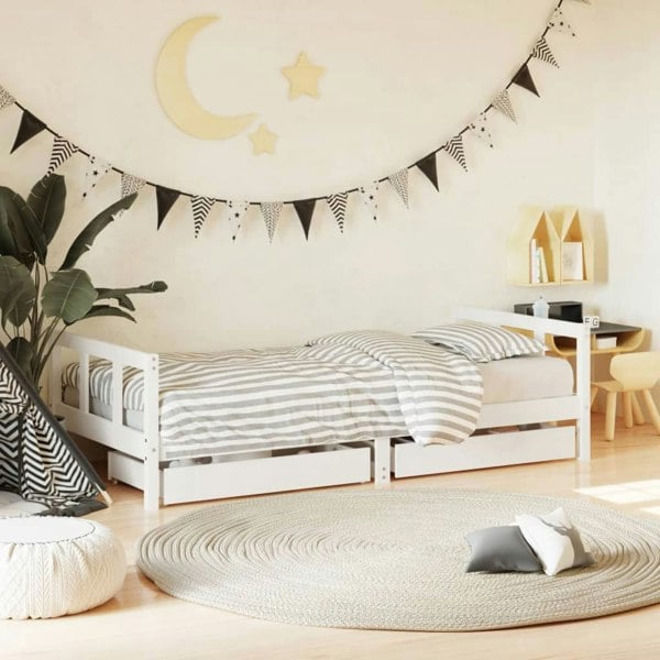 Berkfield Kids Bed Frame with Drawers White 90x190 cm Solid Wood Pine