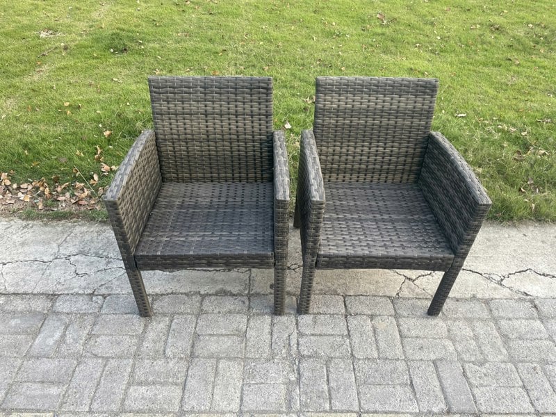 Fimous Wicker PE Outdoor Rattan Garden Furniture Arm Chair And Table Dining Sets 4 Seater Square Dining Table Dark Grey Mixed