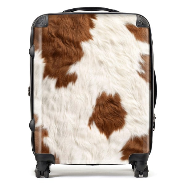 Warren Reed Brown And White Cow Hide Print Suitcase