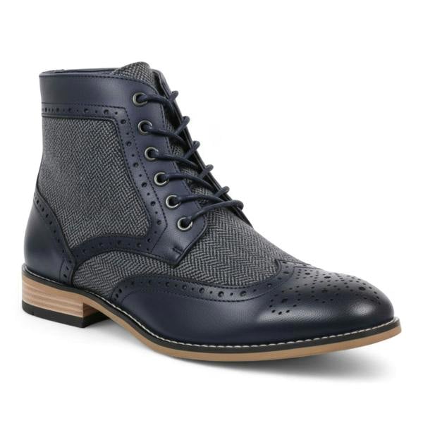 Dolcetto Men's Navy Blue Wingtip Brogue Ankle Dress Chukka Boots