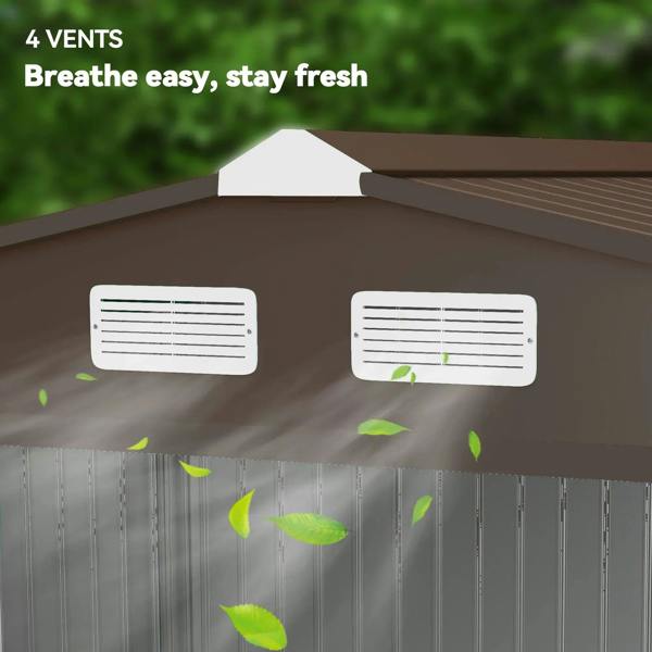 Metal shed roof vents with airflow, shown on gable panel