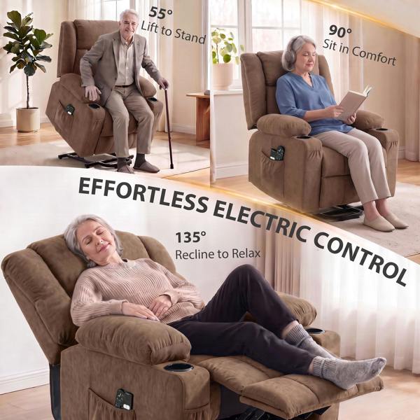 HOMCOM Dual Motor Recliner Chair Power Lift Chair w/ Massage Heat, Brown