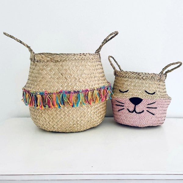 Rainbow tassel trim basket - Large - Bellybambino