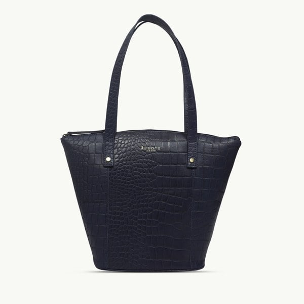 Assots London 'MELANIE' Navy Croc Real Leather Unlined Bucket Bag