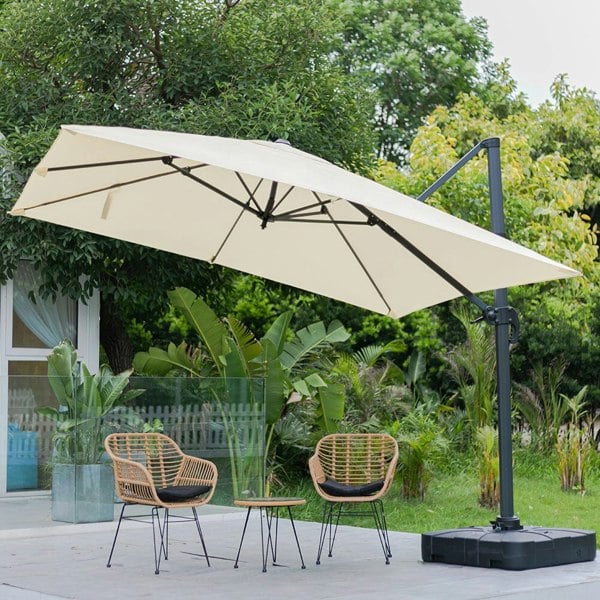 Light Grey 3 x 3 m Square Cantilever Parasol Outdoor Hanging Umbrella for Garden and Patio Parasols Living and Home Beige Parasol + Cross Base + Square Water Tank