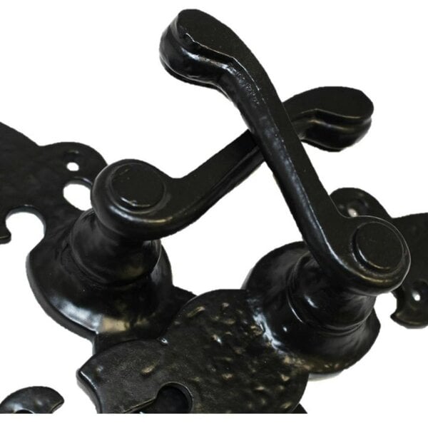EDH Door Hardware Black Cast Iron Fleur-de-Lys Door Handles – Lever Latch, Bathroom Lock & 3 Lever Lock Sets