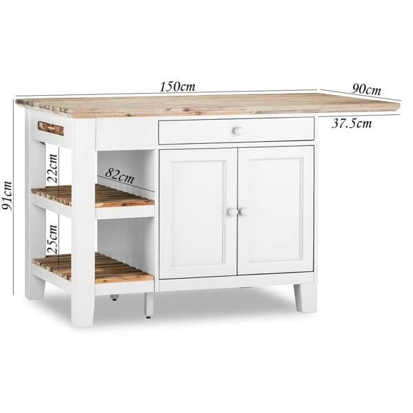 Statement Furniture Florence Kitchen Island with Cupboard and Shelves