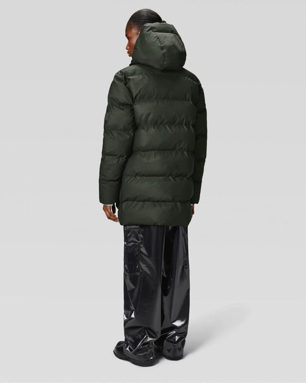 Rains Alta Long Puffer Cargo Jacket - 03 Green