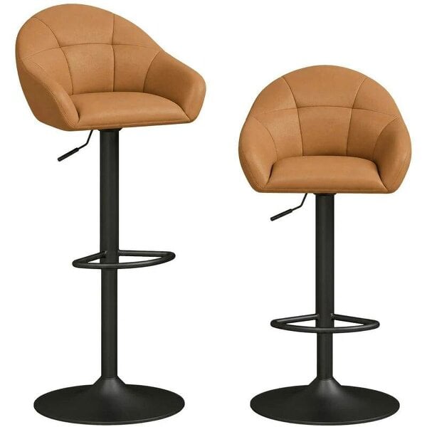 Bar Stools Adjustable Heights Breakfast Bar Stools Backrest Armrests Set of 2, Brown
