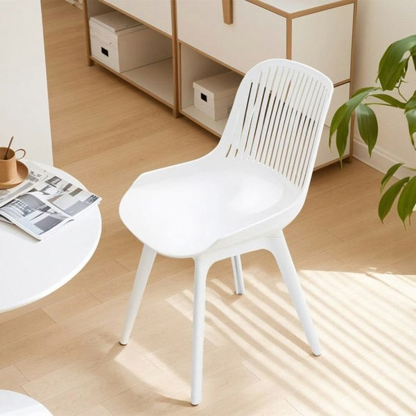 Classic White Plastic Chair, Set of Four, Durable and Lightweight Living and Home