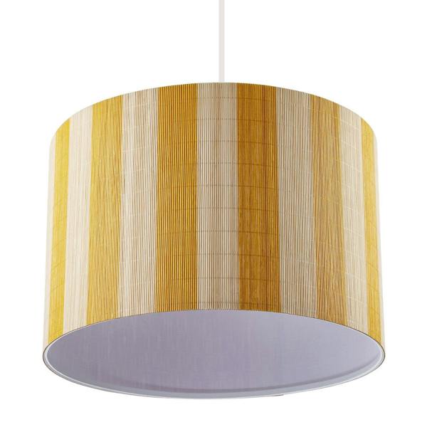 Shabby Chic Natural Brown Bamboo Lamp Shade with Mustard Ochre Stripes Image 5