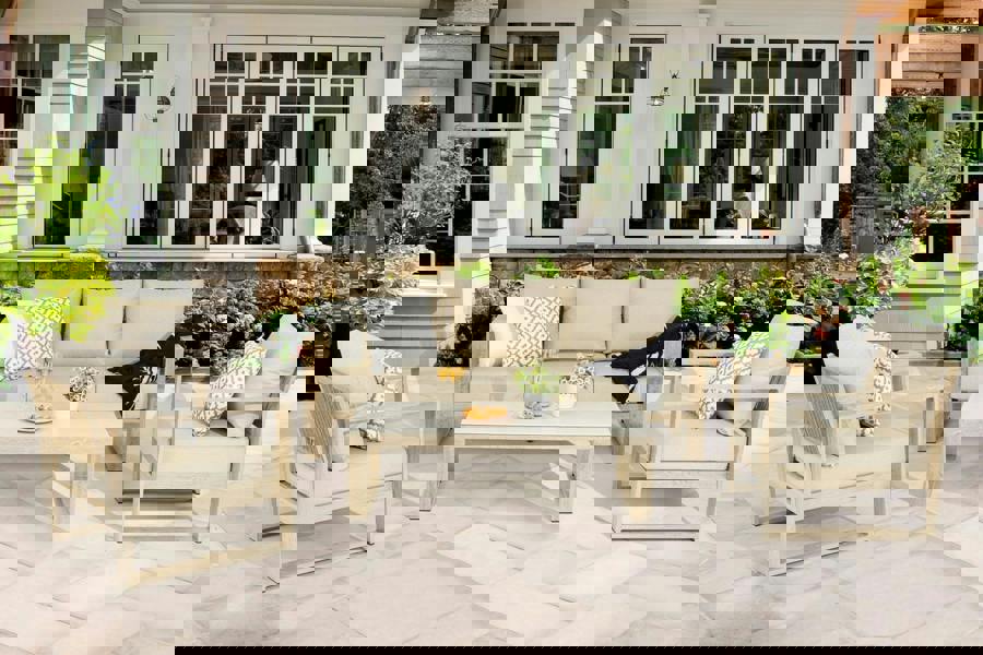 Medellin 5-Seater Garden Sofa Set | Wood-Effect Outdoor Lounge Set with Cushions The Garden Furniture Shop