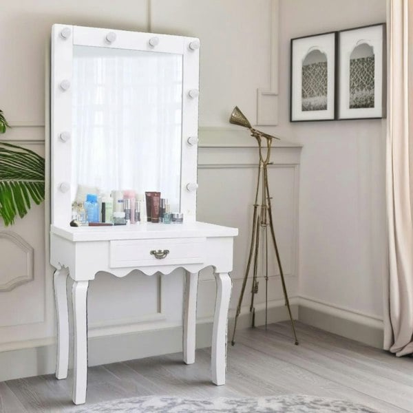 Rafaelo Mobilia 1 Drawer Dressing Table With LED Bulbs White
