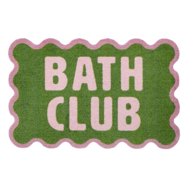 Green bath mat with 'Bath Club' text on a white background