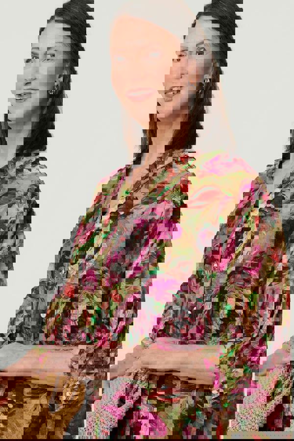 Pink | Floral Button 3/4 Sleeve Relaxed Blouse