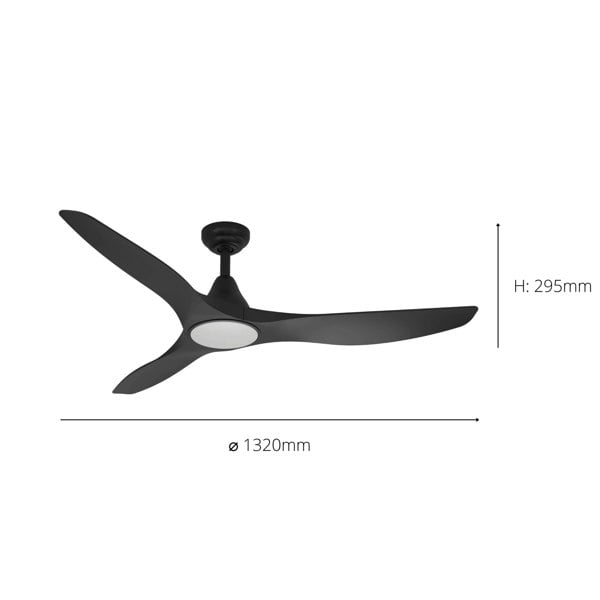 EGLO Portsea Matte Black Modern 3-Blade Plastic LED Ceiling Fan With Light