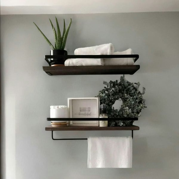 Rafaelo Mobilia 2PC Wooden Floating Shelves with Hanging Rail Brown