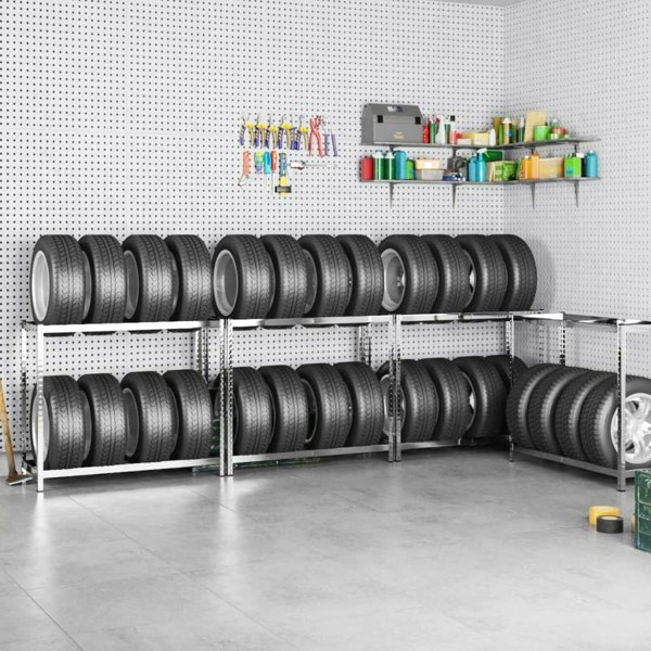 Berkfield 2-Layer Tire Rack 4 pcs Silver 110x40x110 cm Steel