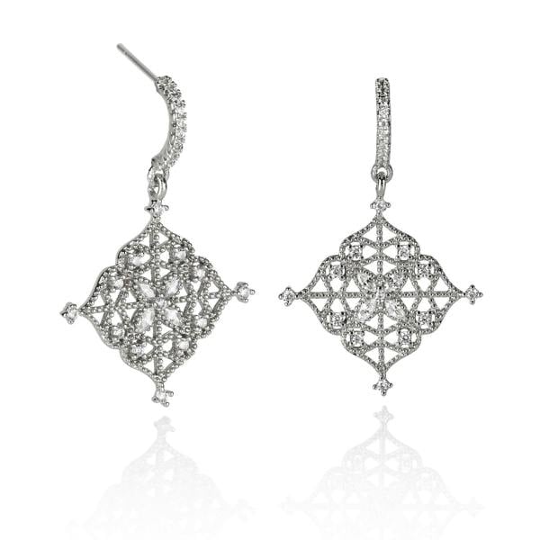 Arabesque Filigree Silver Dangle Earrings with Cubic Zirconia - namana.london