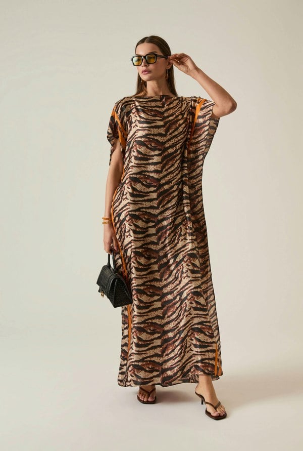 Zebra print maxi kaftan relaxed fit side splits