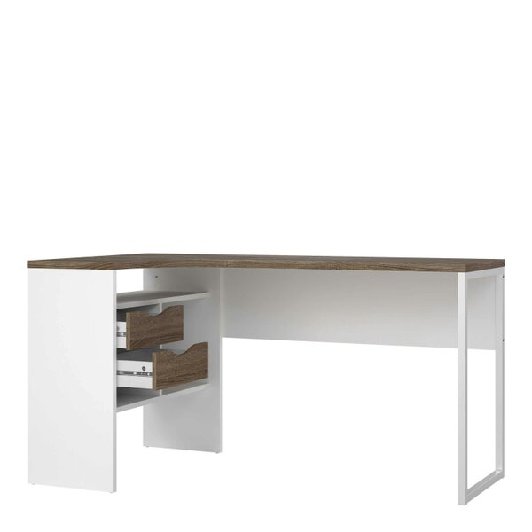 Wyld Haus Billabong White and Truffle Oak Corner Office Desk 2 Drawers