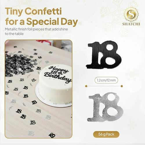 18th Birthday Black & Silver Metallic Confetti Table Decoration Range, 1 Pack to 4 Pack image 1