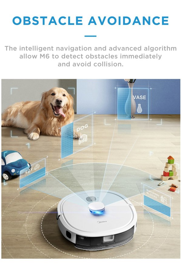Midea M6 Robot Vacuum Cleaner and Mop, Carpet Cleaner, LiDAR Multi-Level Mapping, 2-in-1, Powerful Suction, Anti-Collision Sensors