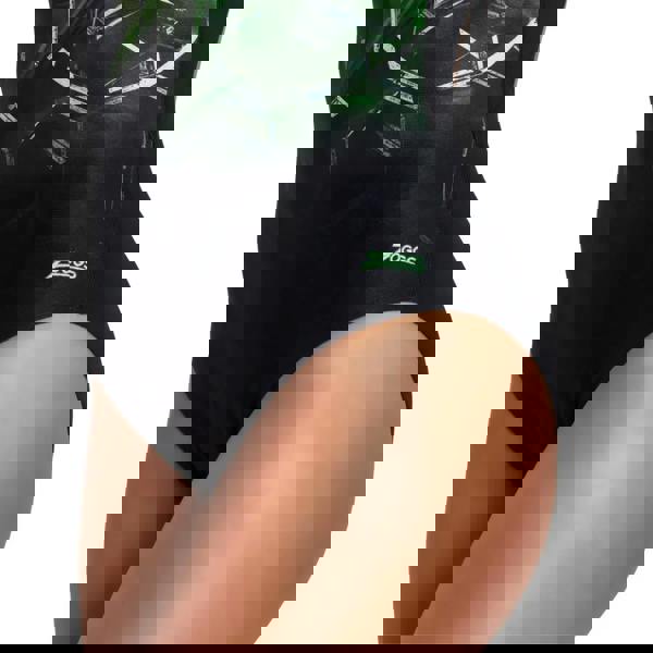 Zoggs Alloy Actionback Swimsuit in black with green and white design