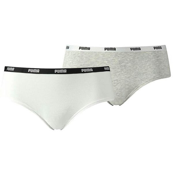 Puma Cotton Modal Stretch 2-Pack Iconic Hipster Brief, White/Grey