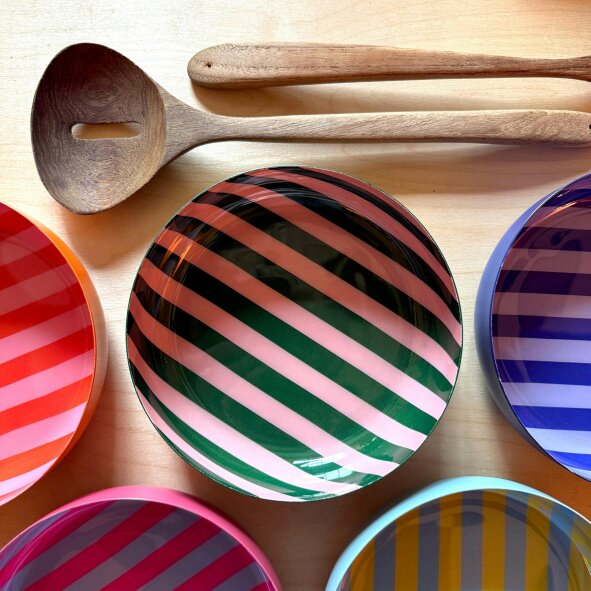 Love Frankie Small Stripy Bowls - 5 Colours Available - Small Stripy Bowl in Rose Pink and Forest Green