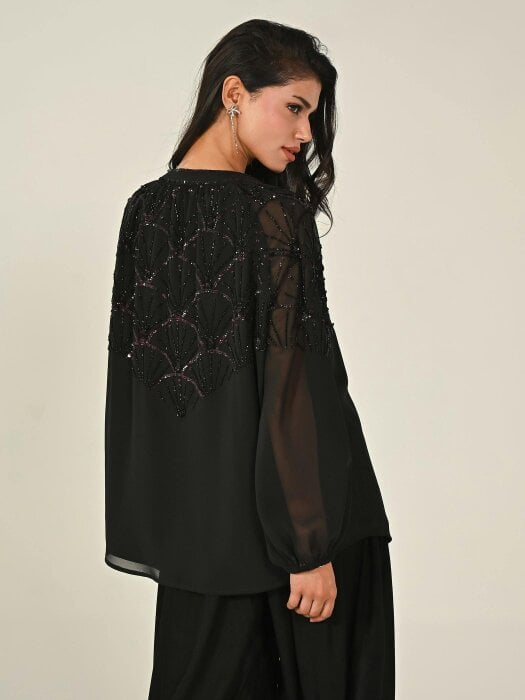 Rose & Nancy Gemma Black Hand Embellished Blouse