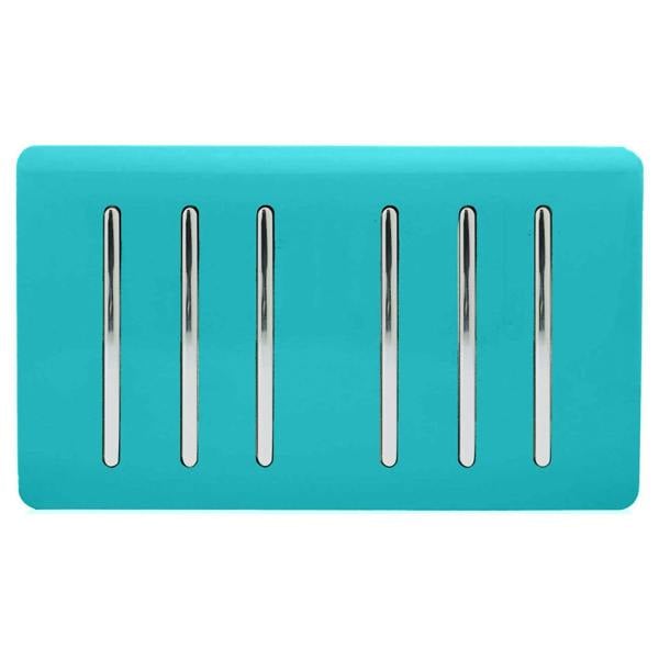 Trendi Switch 6 Gang 1 or 2 Way Light Switch in Bright Teal