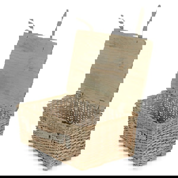 46cm Antique Wash Empty Picnic Basket with Pinewood Lid