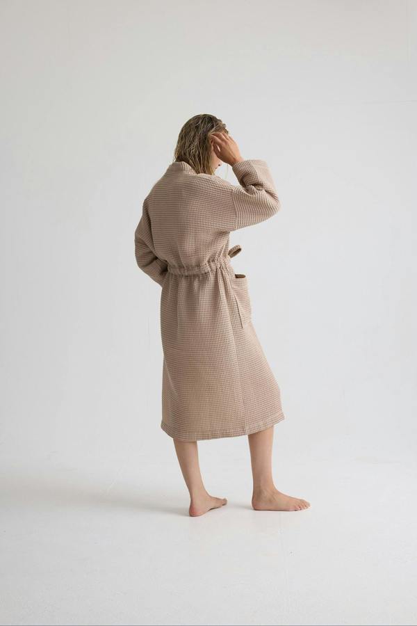Pretty You London Waffle Kimono Robe In Summer Sand
