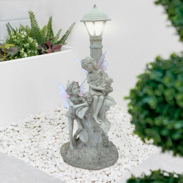 Gardenwize Solar Garden Ornament – Fairies Under Lamp Post with LED Light