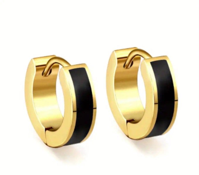 One Of A Kind Club Black small enamel gold huggie