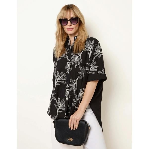 Blue Vanilla Embroidered Front Oversized Shirt