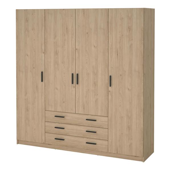 Furniture To Go Sprint Wardrobe with 4 Doors + 3 Drawers in Jackson Hickory