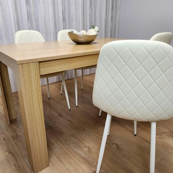 Kosy Koala Wooden Dining Table with 4 Cream Gem Patterned Chairs Rusteic Effect Table with Cream Chairs